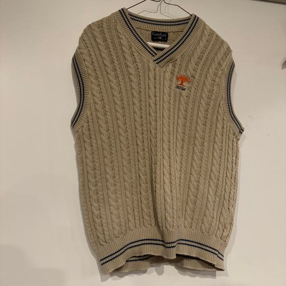 Glen Gate sweater vest Golf/casual cable knit Size Medium Beige With Logo - BUB - Picture 1 of 5